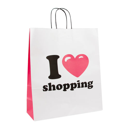 Papiertaschen, gedrehte Kordeln - I love shopping